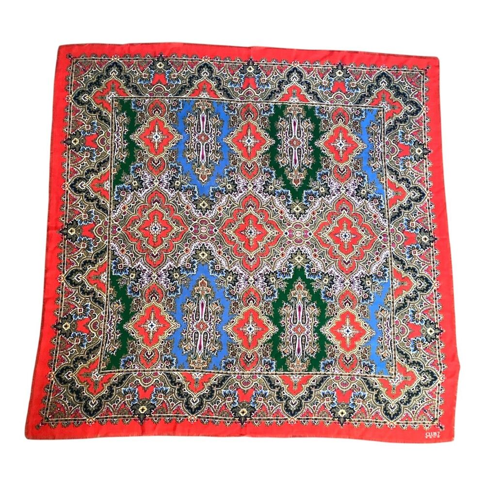 Vintage 80s Echo Club 7 Large Indian print Wool blend square Scarf